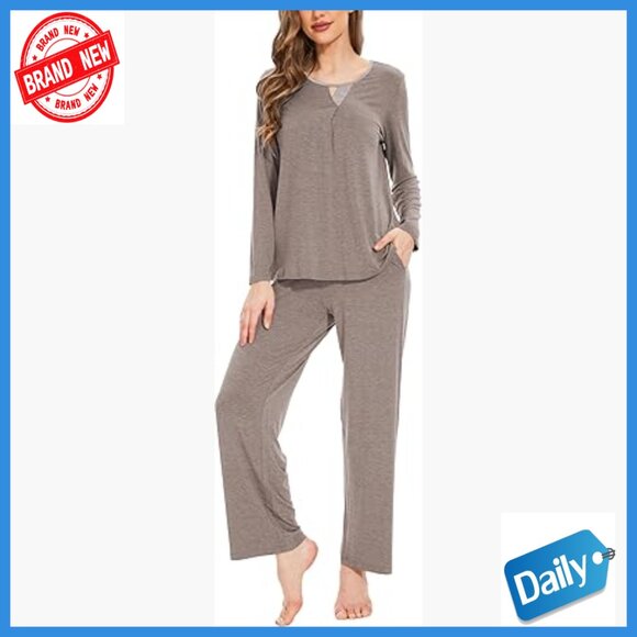 Viscose Bamboo Pajama Set Long Sleeve with Pockets Soft Lounge Wear